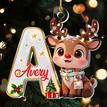 Entzückende Rentier-Alphabete - Personalisiertes 1-lagiges Acryl-Ornament